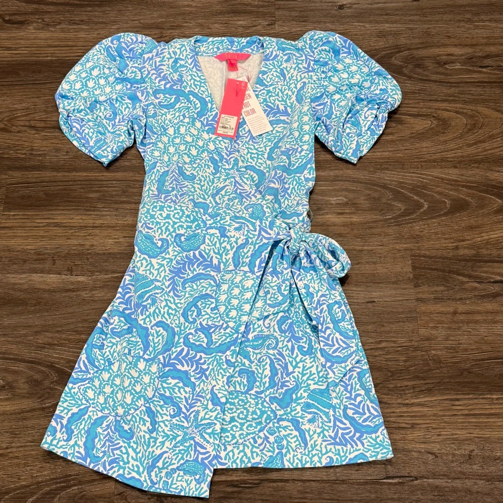 Lilly Pulitzer SAILYNN  SHORT-SLEEVE RESORT‎ WHITE GOOMBAY GROOVES Wrap Dress XS